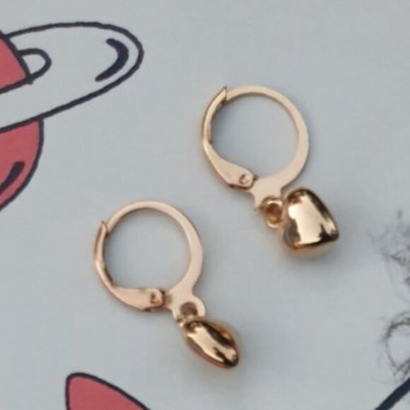 Heart Gold Dangle Earrings Charm Women Fashion Casual Formal Jewelry Gift - Picture 3 of 3